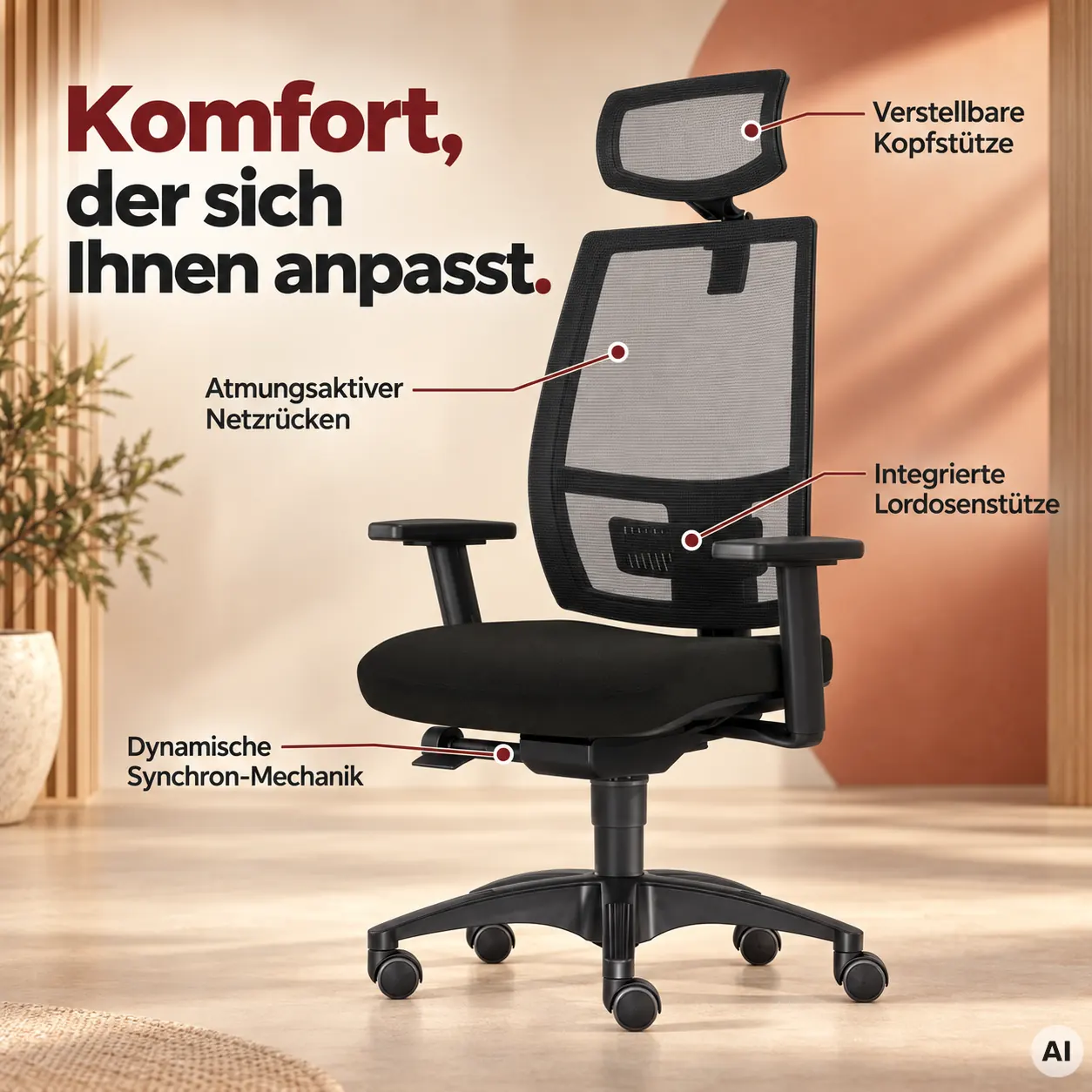 Ergo Mesh L mit Kopfstütze - Atmungsaktiver Bürostuhl
